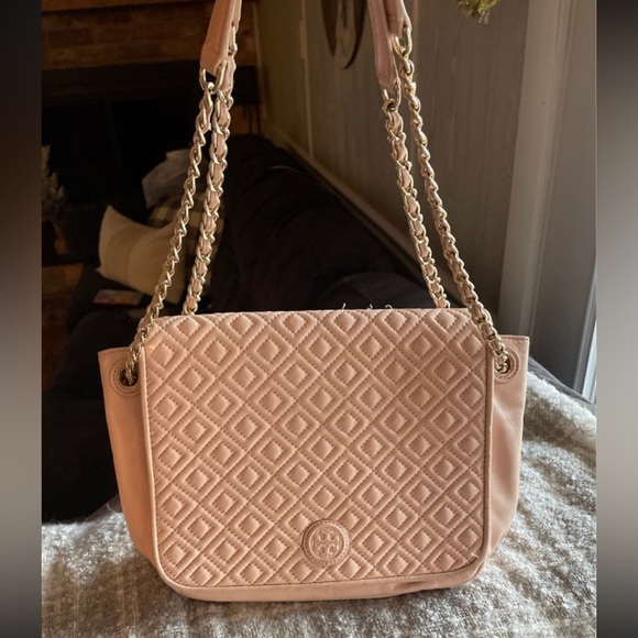 Tory Burch Bags Tory Burch Branded Light Pink Quilted Crossbody Bag